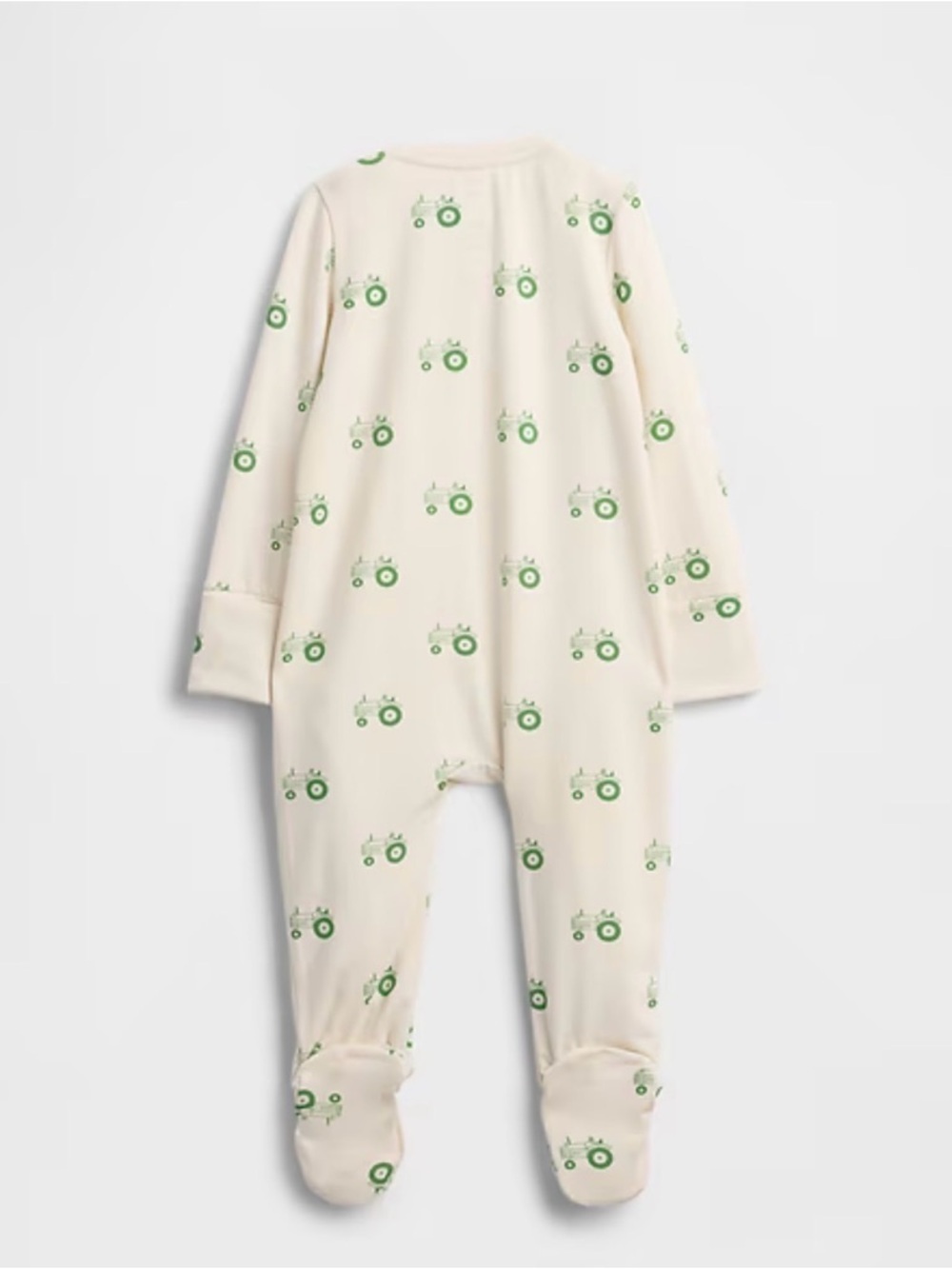 GAP Cream Footed One-Piece with Green Tractor Print - Picture 2 of 3